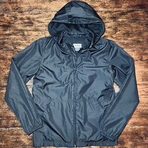 Magellan Outdoors Boys Hooded Black Rain Jacket Youth M Removable Hood Full Zip